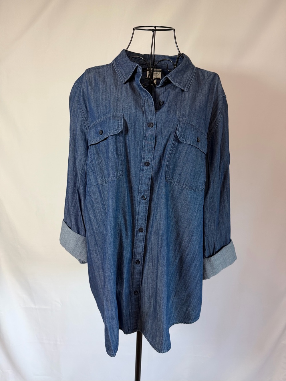 St. John's Bay Indigo Blue Button-Front Casual Shirt